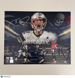 Tom Brady Signed New England Patriots Football 16x20 Photo PSA Autographed