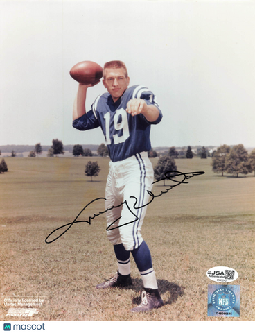 Johnny Unitas Signed Baltimore Colts Football 8x10 Photo JSA Autographed