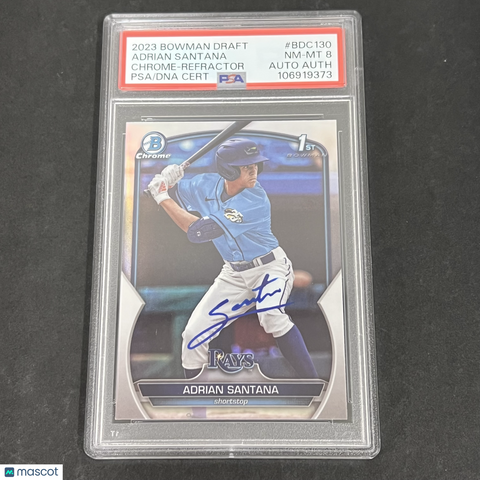 2023 Bowman Draft #BDC130 Adrian Santana Chrome Refractor signed card PSA 8 Auto