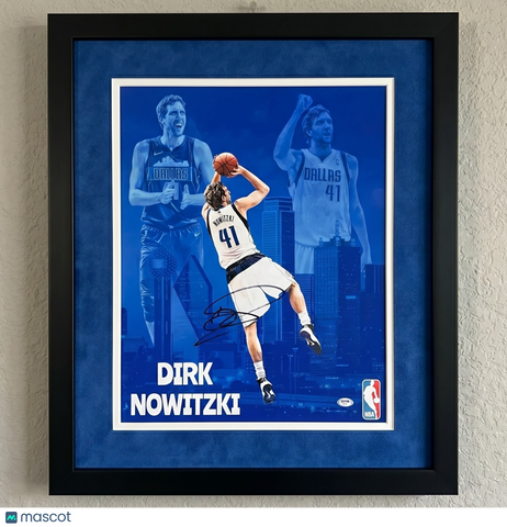 Dirk Nowitzki Dallas Mavericks Signed Basketball 16x20 Custom Framed Photo PSA