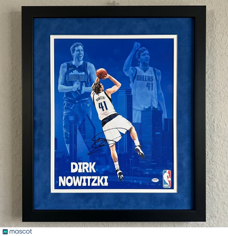 Dirk Nowitzki Dallas Mavericks Signed Basketball 16x20 Custom Framed Photo PSA