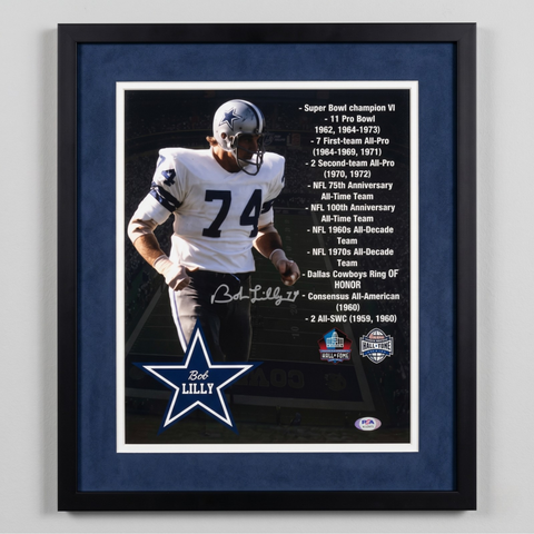 Bob Lilly Signed Dallas Cowboys Football 11x14 Custom Framed Photo PSA