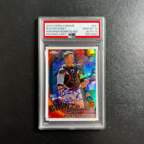 2010 Topps Chrome Refractor #221 Buster Posey Signed Card PSA 10 AUTO 10 Slabbed RC Giants