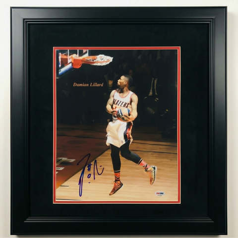 Damian Lillard Portland Trail Blazers Signed 11x14 Custom Framed Photo PSA