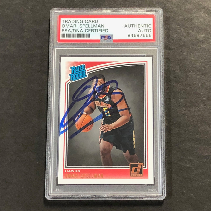 2018-19 DONRUSS RATED ROOKIE #196 Omari Spellman Signed Card PSA/DNA Slabbed RC Hawks