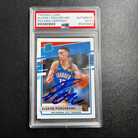 2020-21 Panini Donruss #209 Aleksej Pokusevski Signed Card AUTO PSA Slabbed RC Thunder