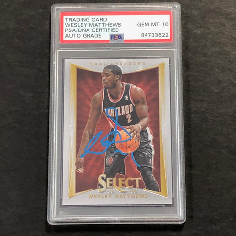 2012-13 Panini Select #104 Wesley Mathews Signed Card PSA AUTO 10 Slabbed Trail Blazers