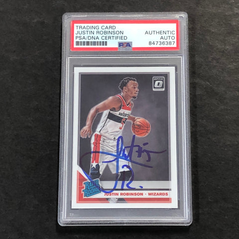 2019-20 OPTIC RATED ROOKIE #174 JUSTIN ROBINSON Signed Rookie Card AUTO PSA Slabbed RC Wizards