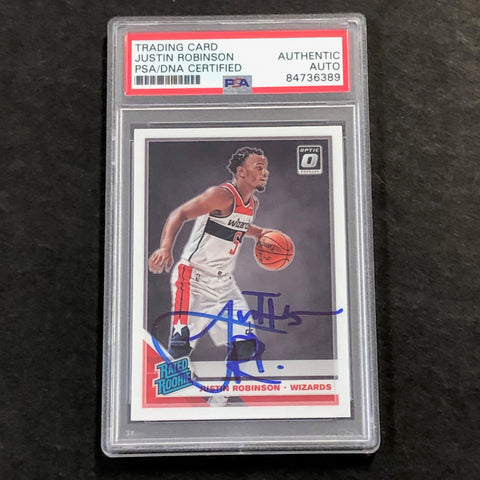 2019-20 OPTIC RATED ROOKIE #174 JUSTIN ROBINSON Signed Rookie Card AUTO PSA Slabbed RC Wizards