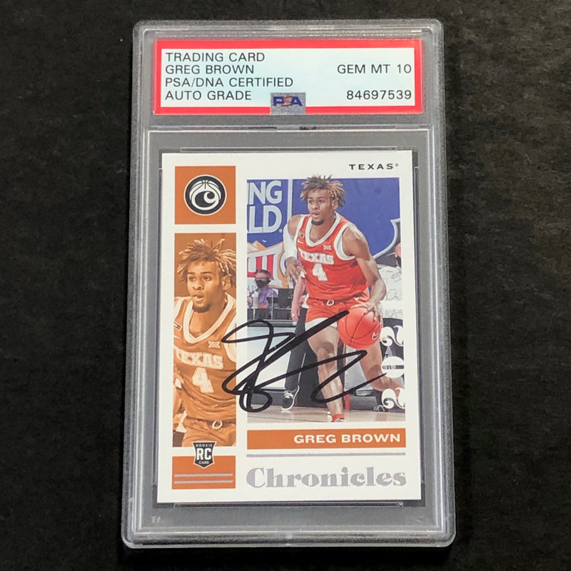 2021 Chronicles Draft Picks #14 Greg Brown Signed AUTO GRADE 10 PSA Slabbed Texas