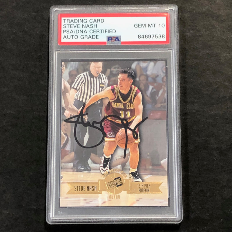 1996 PressPass #14 Steve Nash Signed Card AUTO 10 PSA Slabbed Suns Santa Clara RC
