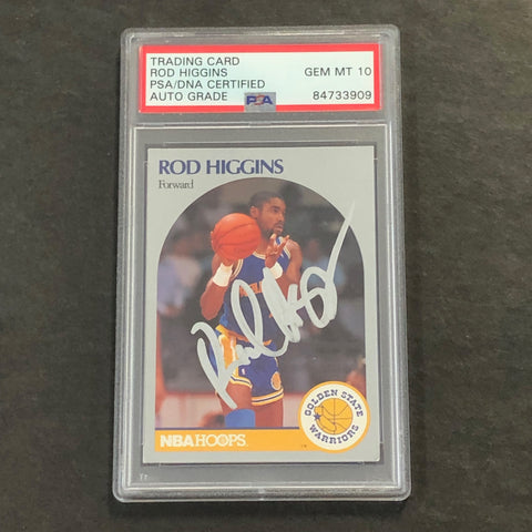 1990 NBA Hoops #114 Rod Higgins Signed Card AUTO GRADE 10 PSA Slabbed Warriors