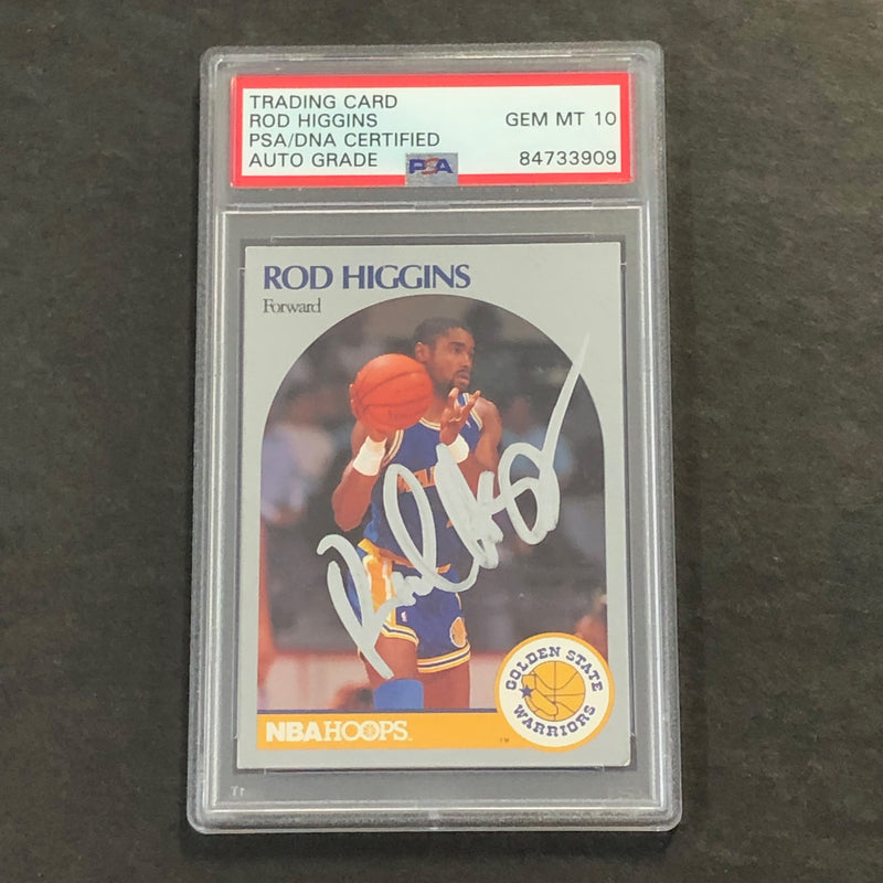 1990 NBA Hoops #114 Rod Higgins Signed Card AUTO GRADE 10 PSA Slabbed Warriors