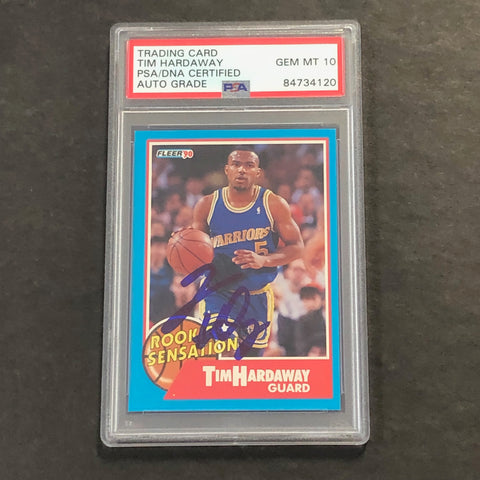 1990-91 Fleer Rookie Sensation #8 Tim Hardaway Signed Card AUTO Grade 10 PSA Slabbed RC