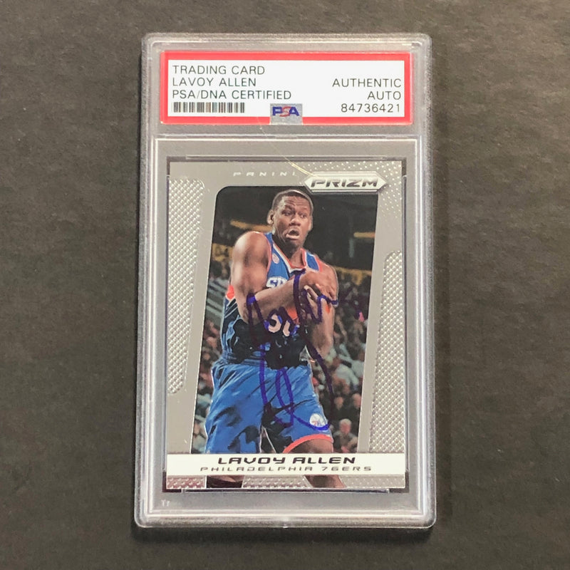 2013-14 PANINI Prizm #41 LAVOY ALLEN Signed Card AUTO PSA Slabbed 76ers
