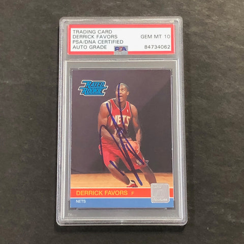2010-11 Donruss Rated Rookie #230 Derrick Favors Signed Card AUTO 10 PSA Slabbed Nets