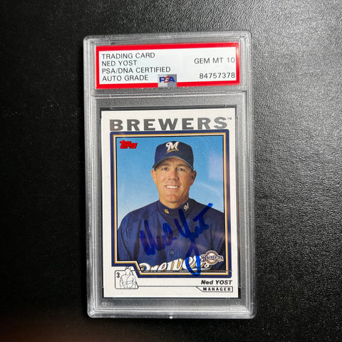 2003 Topps #282 Ned Yost Signed Card AUTO 10 PSA Slabbed Brewers