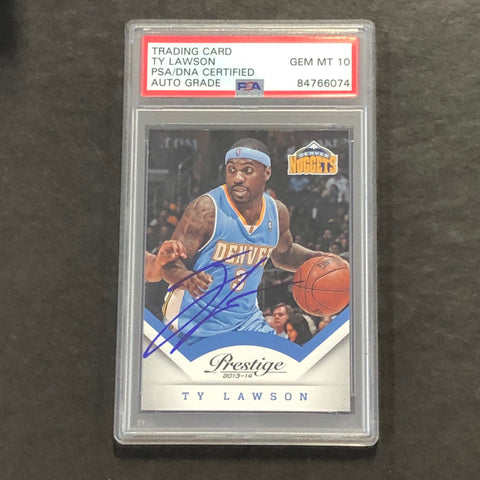 2013-14 Panini Prestige #55 Ty Lawson Signed Card AUTO 10 PSA Slabbed Nuggets