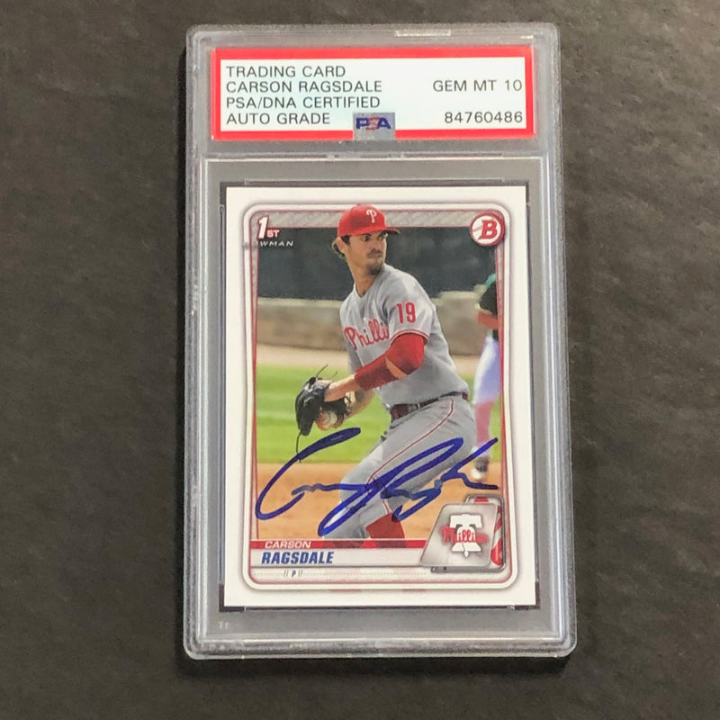 2020 Bowman Chrome Draft #BD-145 Carson Ragsdale Signed Card AUTO 10 PSA Slabbed Phillies