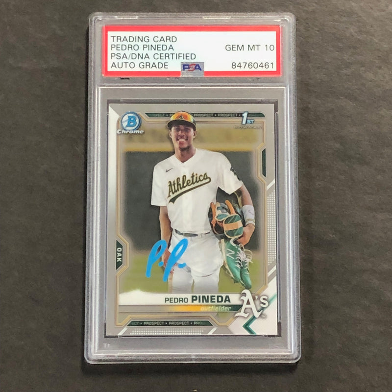 2021 Bowman Chrome #BCP-216 Pedro Pineda Signed Card PSA Slabbed Auto 10 A's