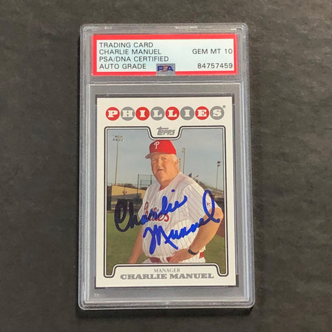 2008 Topps #632 Charlie Manuel Signed Card PSA Slabbed Auto 10 Phillies