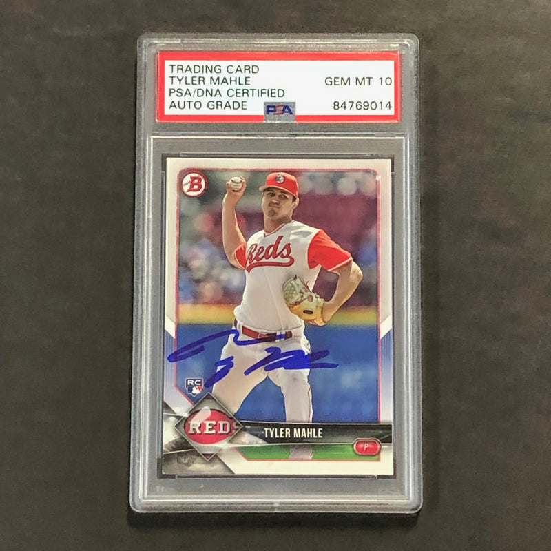 2017 Topps #32 Tyler Mahle Signed Card AUTO 10 PSA Slabbed Reds