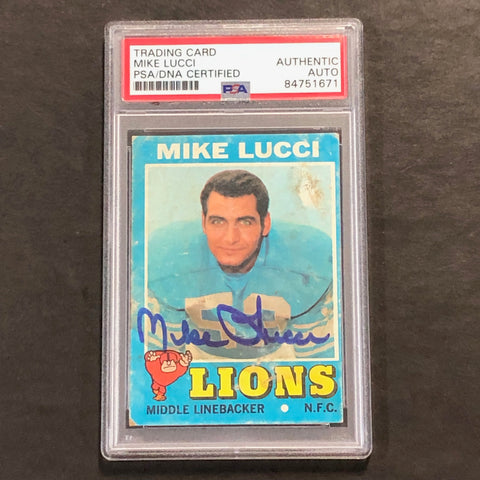 1971 Football Card #105 Mike Lucci Signed Card PSA Slabbed Auto Lions