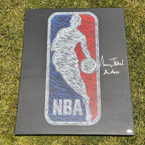 Jerry West Signed 30x24 Original Canvas Painting PSA Auto Grade 10 The Logo Lakers