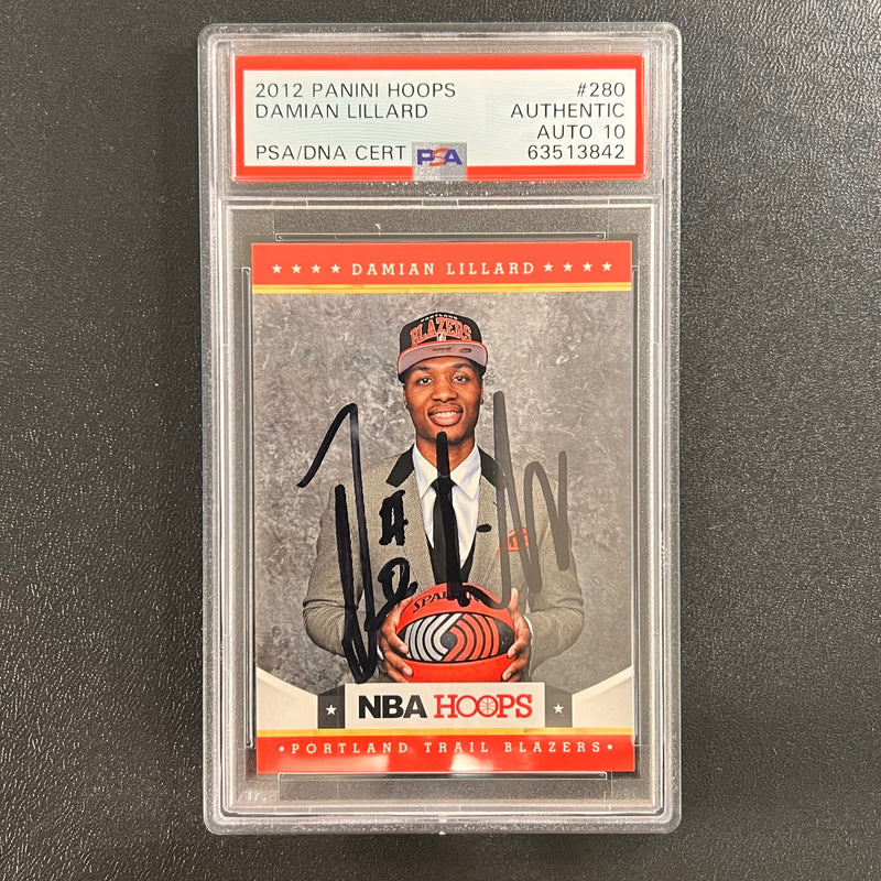 2012 NBA Hoops #280 Damian Lillard Signed Rookie Card AUTO 10 PSA Slabbed Blazers