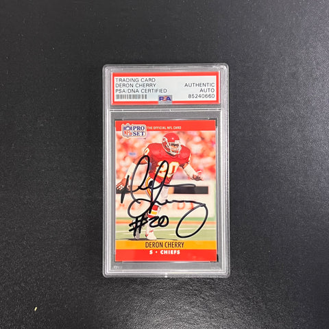 1990 Pro Set #527 Deron Cherry signed Card Slabbed AUTO PSA/DNA Kansas City Chiefs