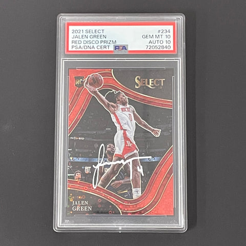 2021 Select Jalen Green Red Disco /49 Prizm #234 PSA 10 AUTO 10