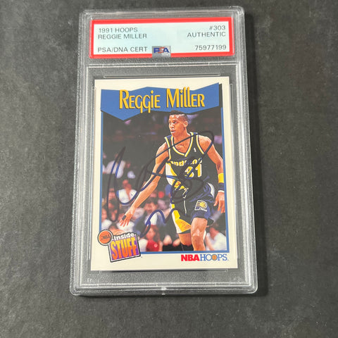1991 NBA Hoops Inside Stuff #303 Reggie Miller Signed Card AUTO PSA Slabbed Pacers