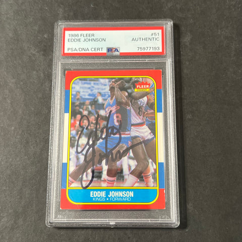 1985-86 Fleer Premier #51/132 Eddie Johnson Signed Card AUTO PSA/DNA Slabbed Kings