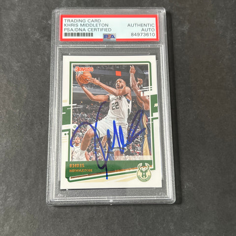 2020-21 Panini Donruss #185 Khris Middleton Signed Card AUTO PSA/DNA Slabbed Bucks