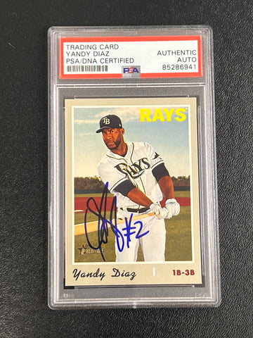 2019 Topps Heritage #636 Yandy Diaz Signed Card AUTO PSA/DNA Slabbed Rays