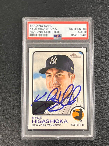 2022 Topps Heritage #431 Kyle Higashioka Signed Card PSA/DNA Slabbed AUTO Yankees