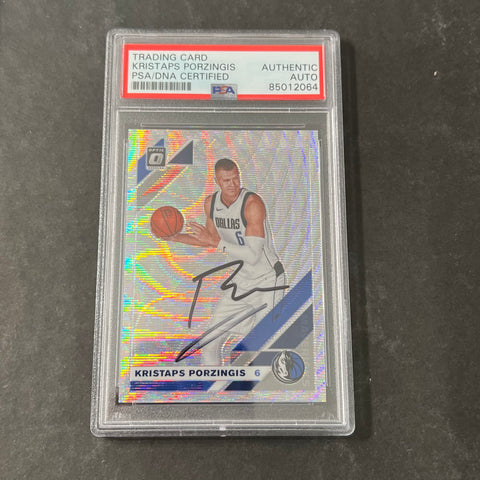 2019-20 Panini Donruss Optic #36 Kristaps Porzingis Signed Card AUTO PSA Slabbed Mavericks