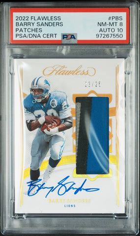 2022 Flawless Patches #PBS 23/25 Barry Sanders Signed Card AUTO 10 NM-MT 8 Slabbed Lions