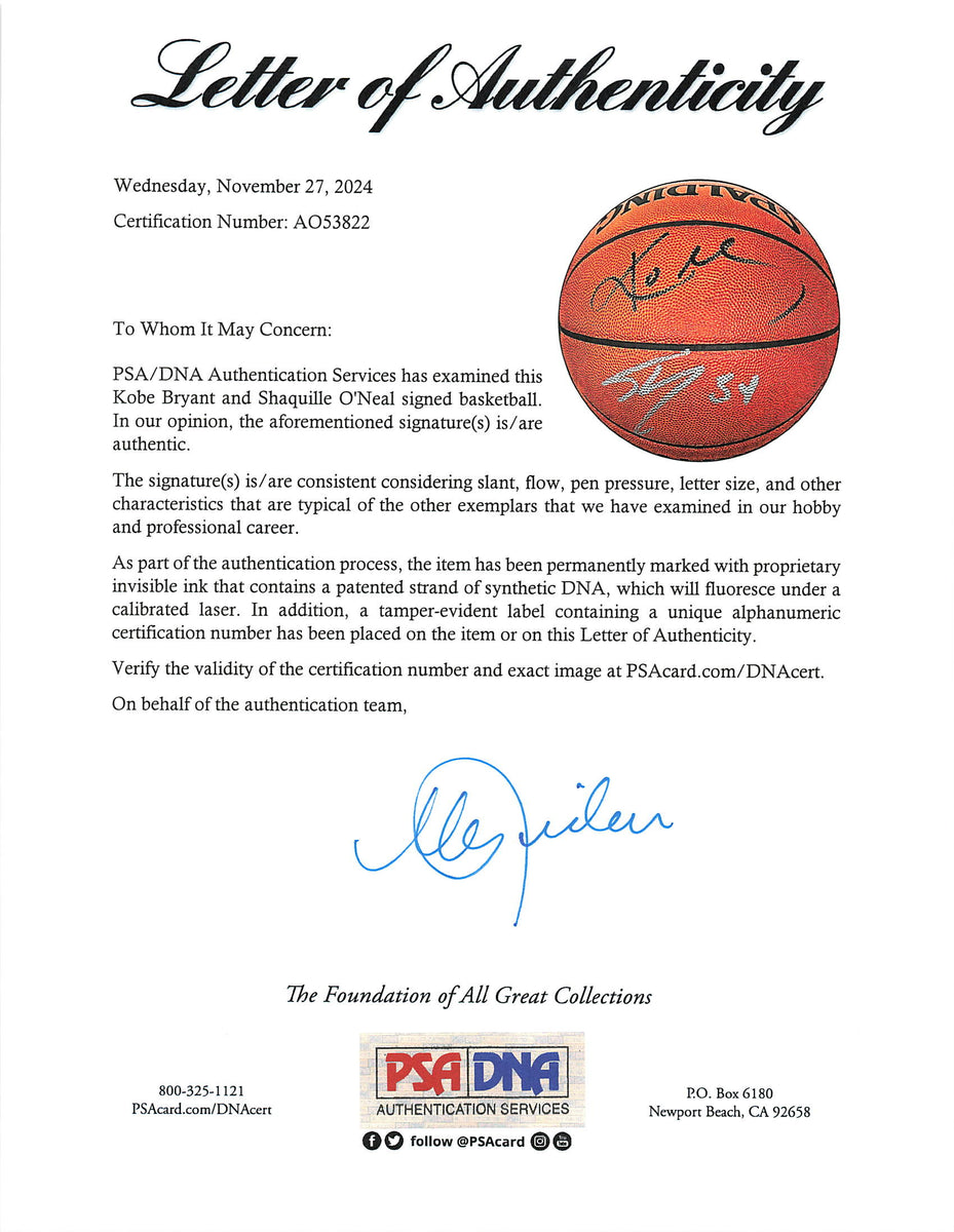 Kobe Bryant and Shaquille O'Neal Signed Basketball PSA/DNA Los Angeles ...