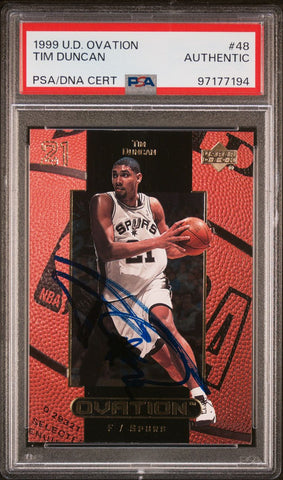 1999-2000 Upper Deck Ovation #48 Tim Duncan Signed Card AUTO PSA Slabbed Spurs