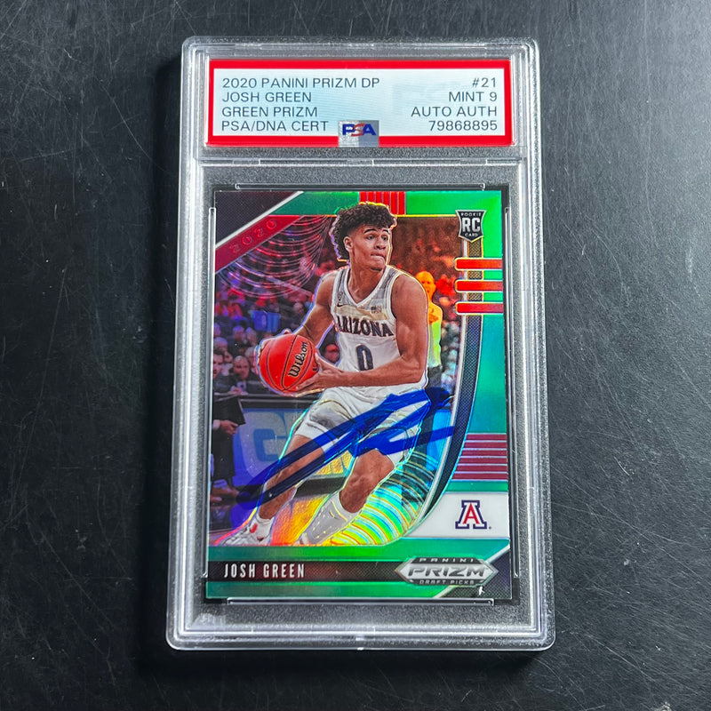 2020-21 Panini Prizm DP Green Prizm #21 Josh Green Signed Card PSA 9 Slabbed RC Mavericks Arizona