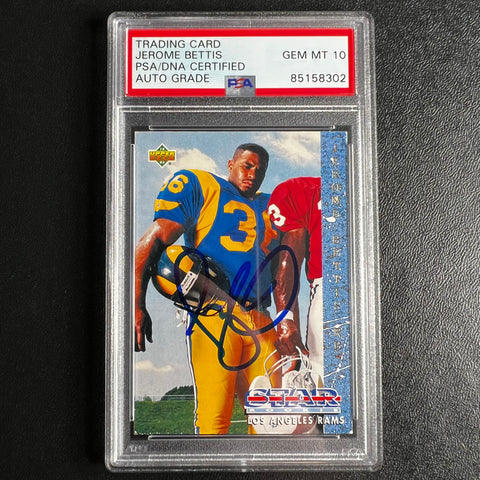 1993 UpperDeck Star Rookie #20 Signed Card Jerome Bettis PSA Auto 10 Slabbed Rams