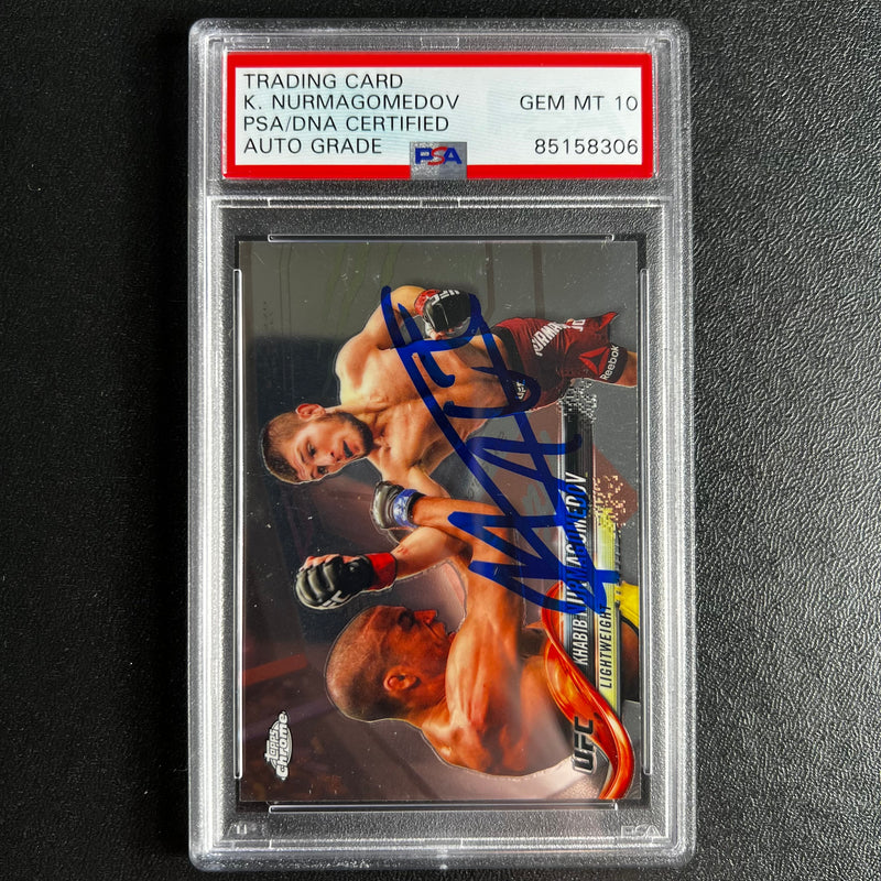 2019 UFC Topps Chrome #15 Khabib Nurmagomedov Signed Card AUTO 10 PSA Slabbed