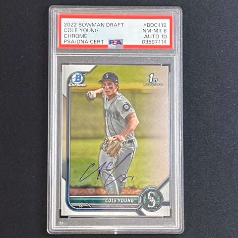 2022 Bowman Draft Chrome #BDC112 Cole Young Signed Card PSA 8 Auto 10 Slabbed Mariners