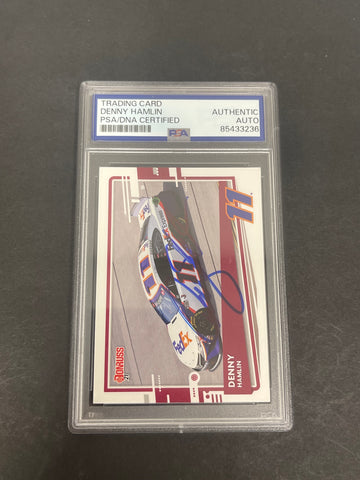 2021 Panini Donruss Racing #39 Denny Hamlin Signed Card PSA Slabbed Nascar