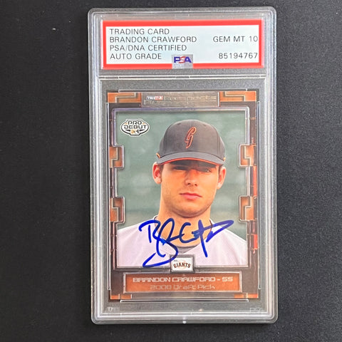 2008 Tristar Products Plus #101 Brandon Crawford signed card PSA Auto 10 Slabbed RC Giants