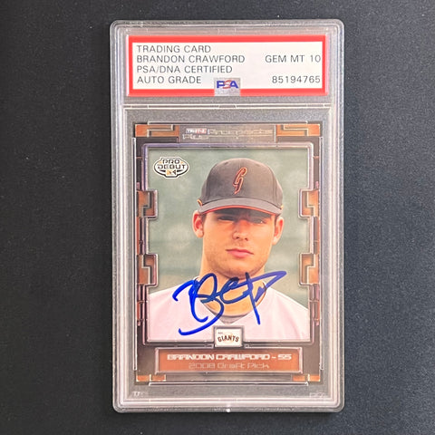2008 Tristar Products Plus #101 Brandon Crawford signed card PSA Auto 10 Slabbed RC Giants