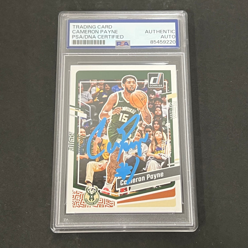 2023-2024 Panini Donruss #7 CAMERON PAYNE Signed Card AUTO PSA Slabbed Milwaukee Bucks