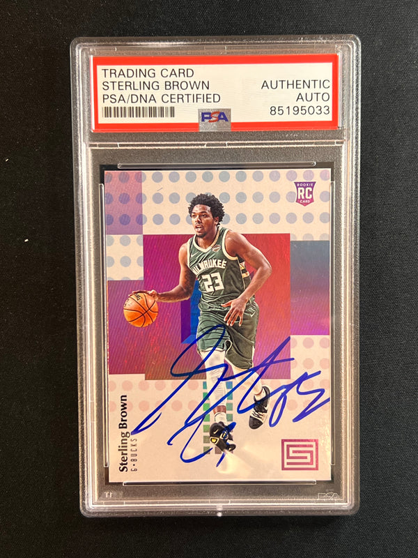 2017-18  Panini Status #123 Sterling Brown Signed Card AUTO PSA/DNA Slabbed Bucks
