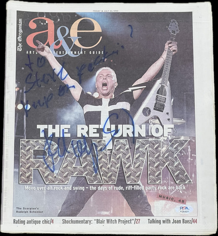 Rudolf Schenker Signed Newspaper PSA Autographed Musician Scorpions